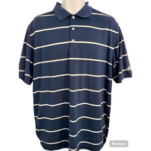 Peter Millar Navy Blue Summer Comfort Striped Golf Polo Shirt. Size Large